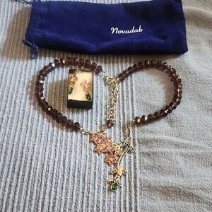 Silver and Green/pink Rhinestone Floral Necklace Set